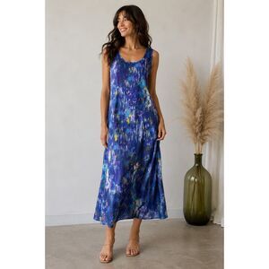 Luxury Boutique Satin-Feel Sleeveless Midi Dress Abstract Floral Women’s Size 3X
